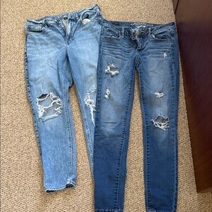 American eagle jeans Light and Dark Blue Ripped Boyfriend Jeans size 6